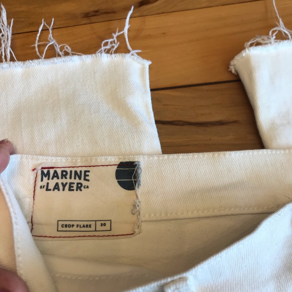 Marine Layer Crop Flare White Denim Jeans 30 - Picture 4 of 6